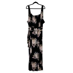 Maurices Jumpsuit 3X Black Pink Floral Smocked Back Sleeveless Wide Leg NWT